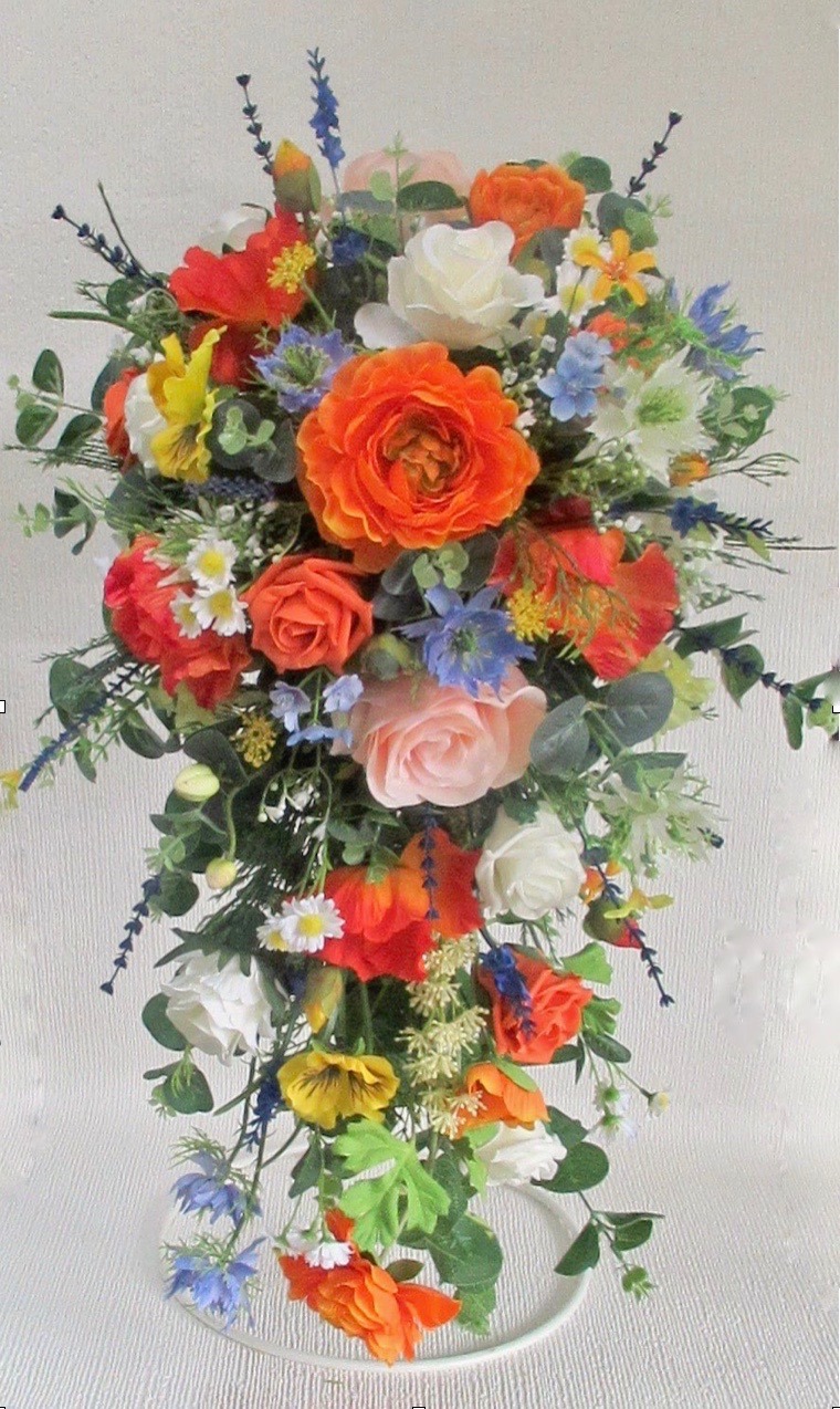 Wild flower brides shower bouquet, burnt orange weddng bouquet